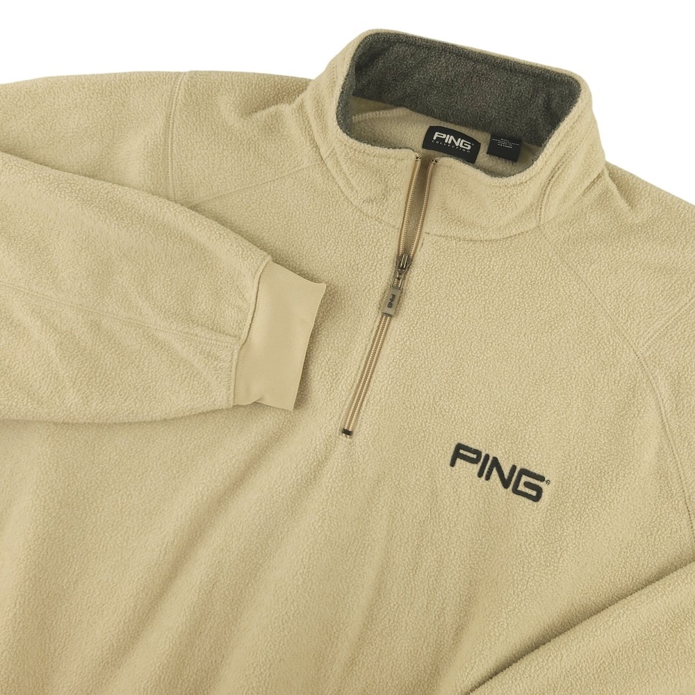 Ping Sweatshirt Mens 2XL Beige Fleece 1/4 Zip Mock Neck Golf Logo Pullover